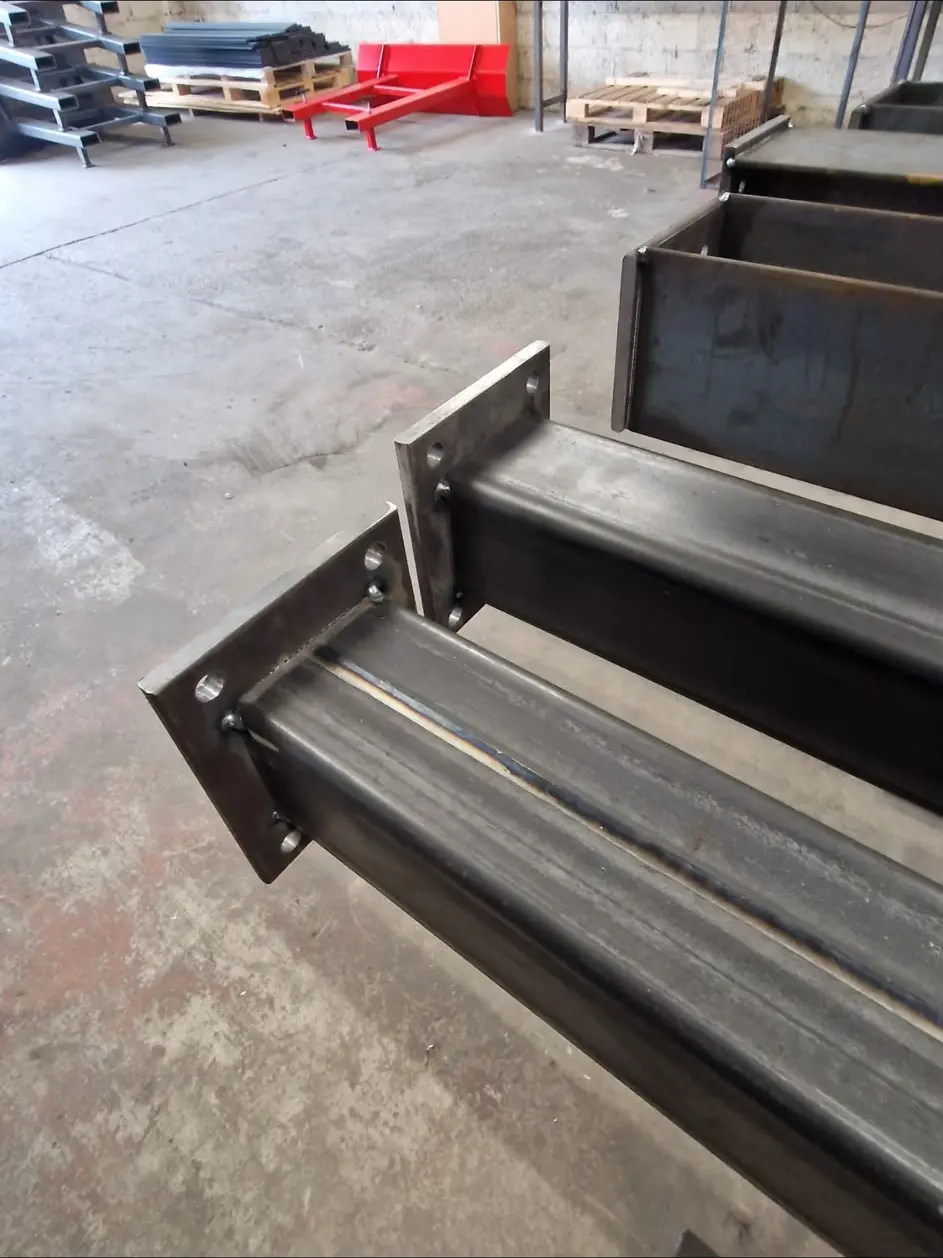 Close view of heavy fabricated steel beams